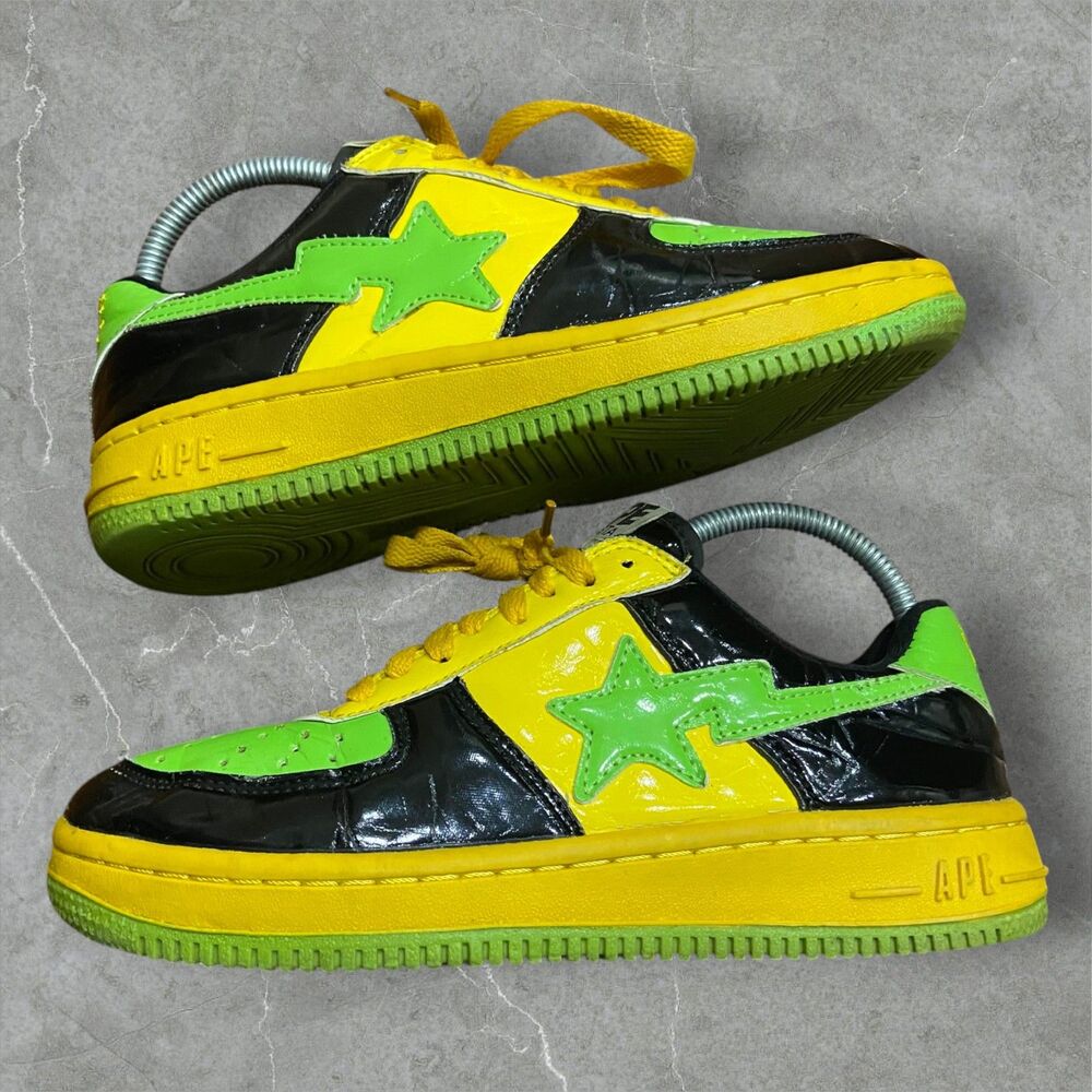 A Bathing Ape Bapesta Vintage FS-001 Low "Jamaica" Yellow Green Men's Size 6.5